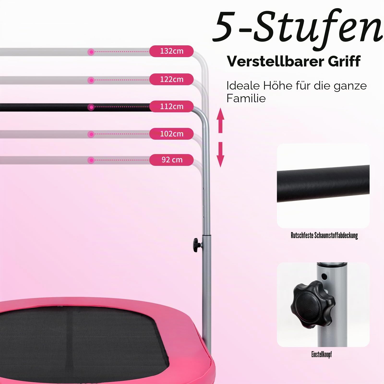 LIFEZEAL Trampolin für 2 Personen, Faltbares Doppeltrampolin mit Armlehnen, Ovales Sporttrampolin mit verstellbarem Griff, Fit Indoor Fitness Trampolin für Kinder und Erwachsene