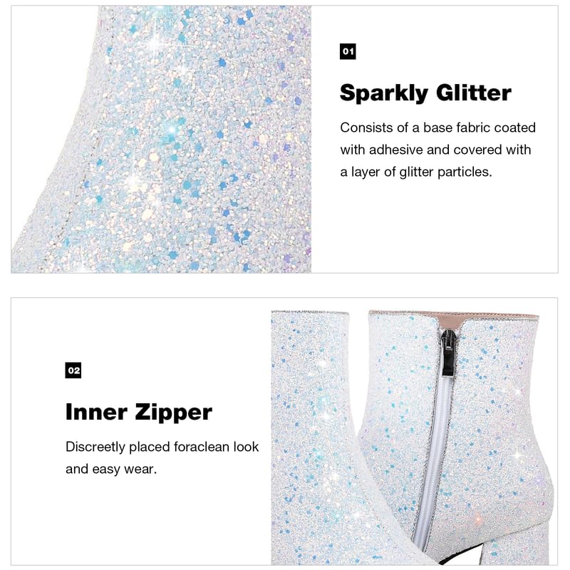 MAVMAX Women's Sequin Glitter Ankle Boots Chunky Heels Sparkly Booties2