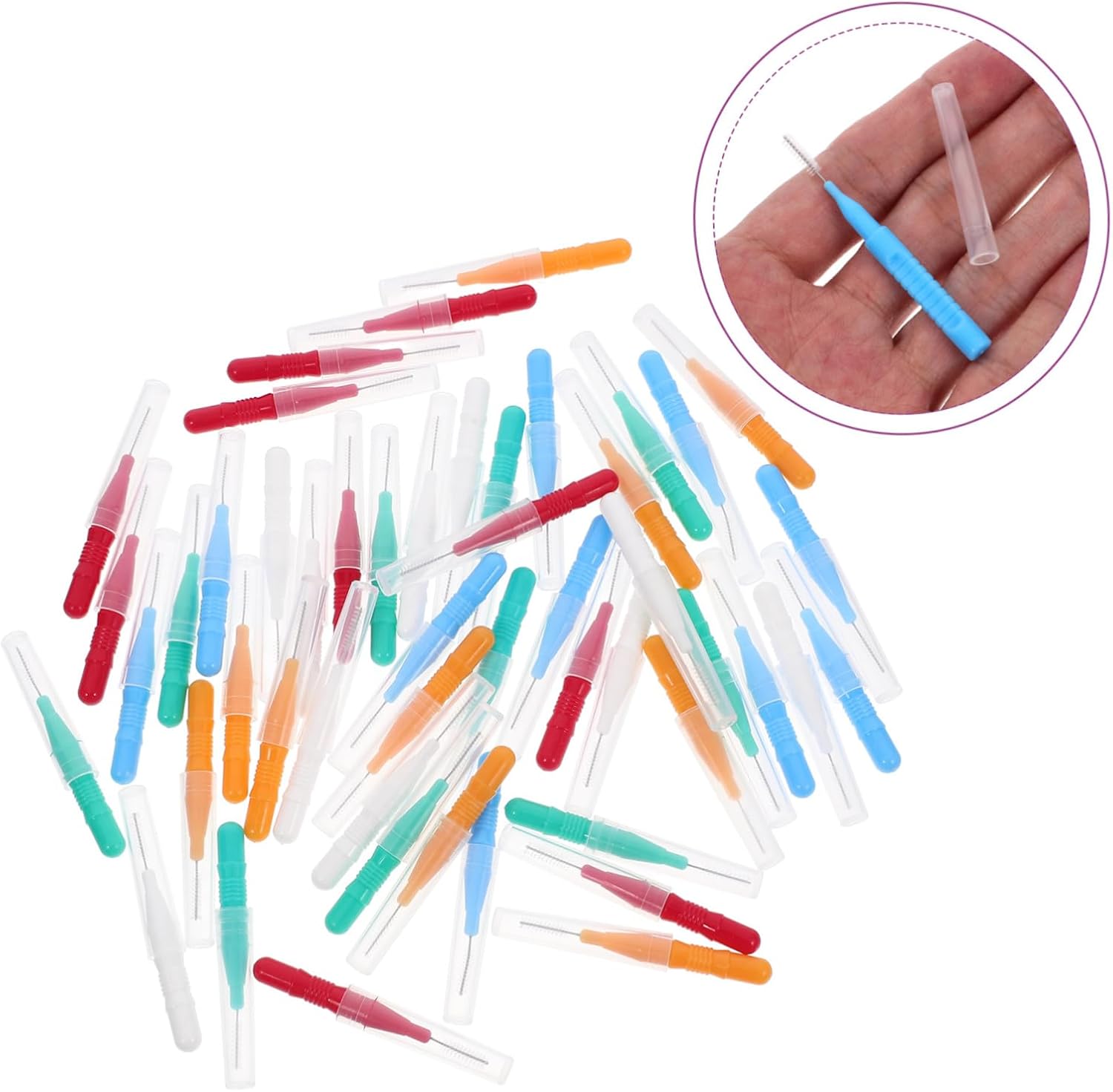 ERINGOGO 50pcs Interdental Brushes Portable Oral Cleaner Brushes for Flossing for and Care Vibrant Colors Design