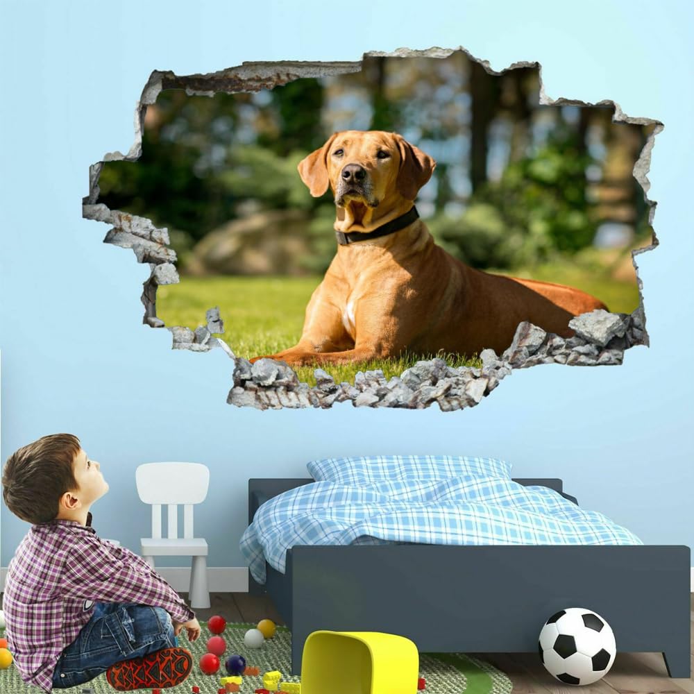 Decorazioni da parete Adesivi 3D fracassati Cane Rimovibile Art Wall Tattoo Famiglia di animali Decalcomanie da muro per la casa Nursery Ragazze Bambini Soggiorno Camera da letto Decorazione
