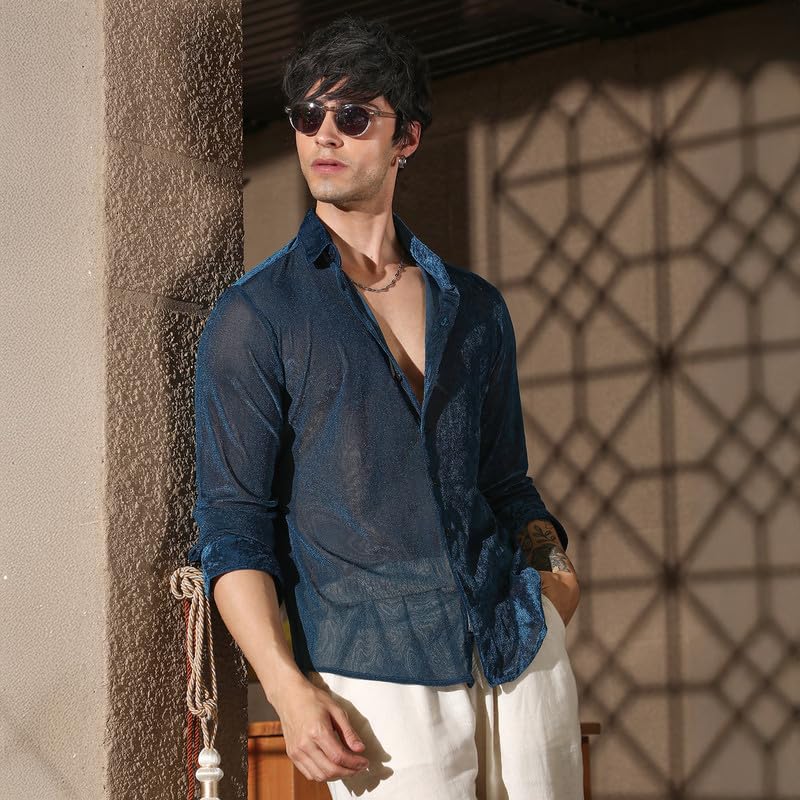 Image of CAHOOT Men's Olive Shirt Casual Wear | Shawl Collar | Long Sleeve | Button Closure | Shirt Crafted with Comfort Fit for Everyday Wear