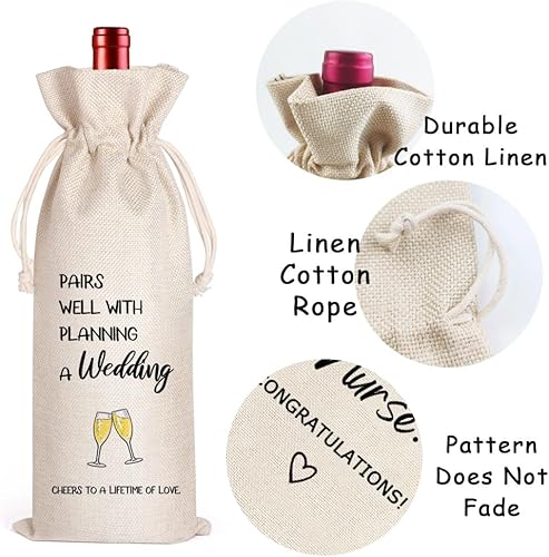 Miniatura 3 de LANBAIHE Regalos de boda Bolsa de vino, parejas de boda, regalo de vino de novia y novio, bolsa de regalo de vino de lino, bolsa de vino reutilizable
