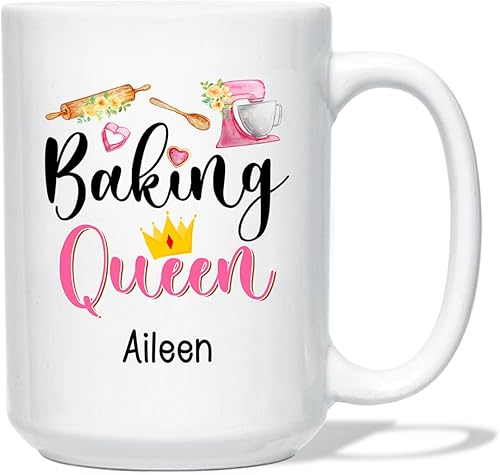 Taza de café de cerámica personalizada Baker Queen, taza de café blanca con nombre personalizado, taza de té para hornear, taza de té para hornear,