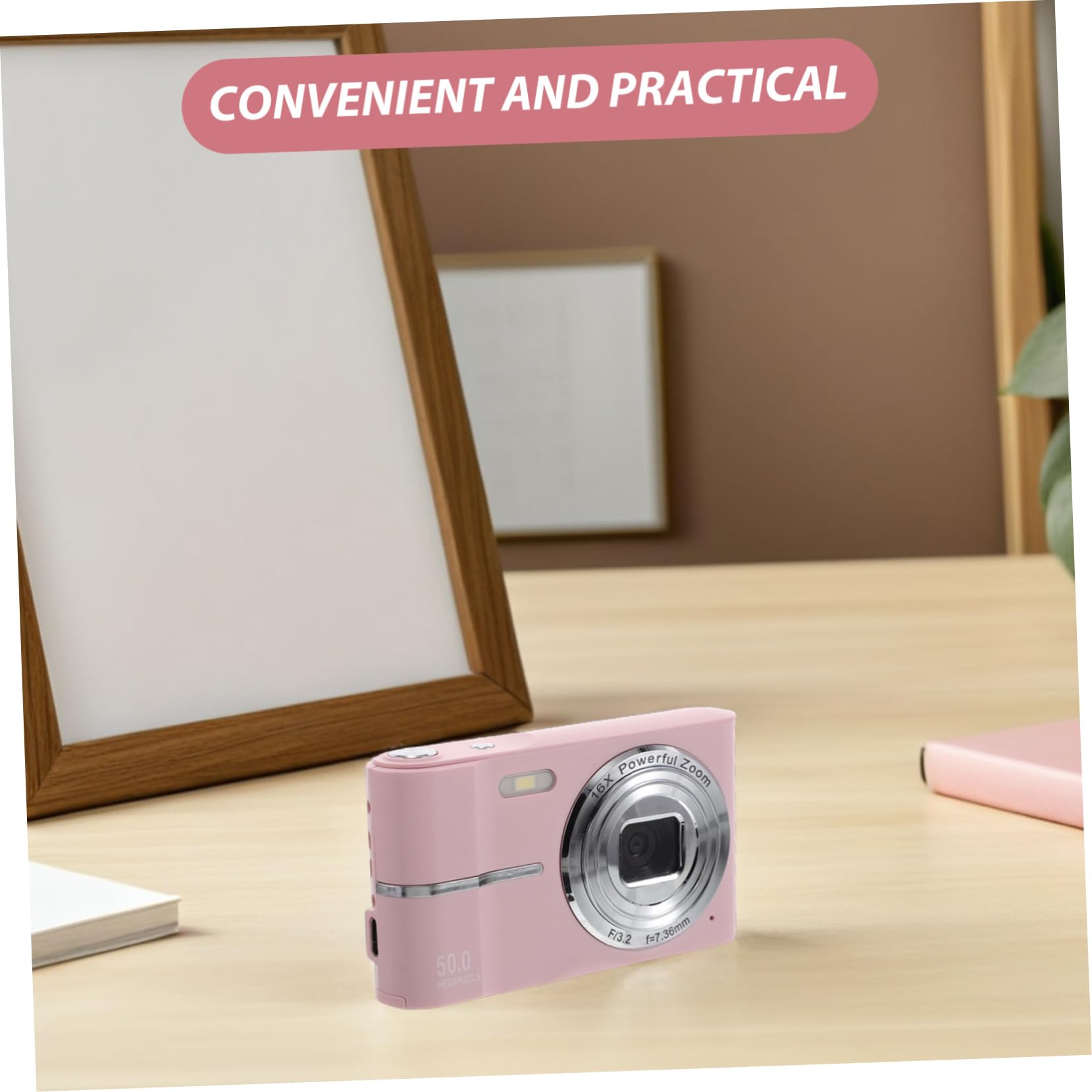 Mini Cámara Digital Rosa Abs con Zoom 16x para Viajes y Fiestas | Compacta y Portátil, Modos de Disparo Versátiles, Operación Sencilla Edades