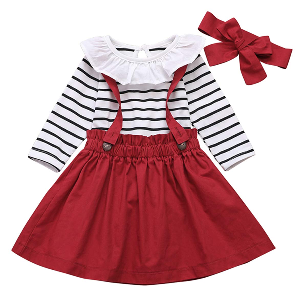 Tabpole Newborn Baby Girl Clothes Strip Romper Top + Suspender Skirt + Headband Clothes Suit