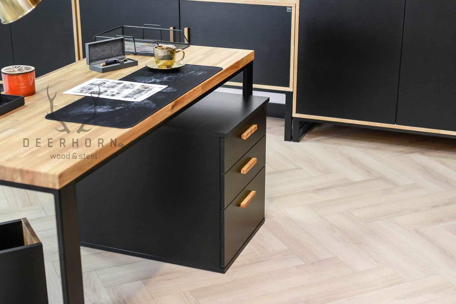 DEERHORN® Büroschrank mit Schubladen – Kleiner Aktenschrank aus Eichenholz für Dokumente, Rollcontainer für Schreibtisch & Büro, Weiß, Schwarz oder Braun