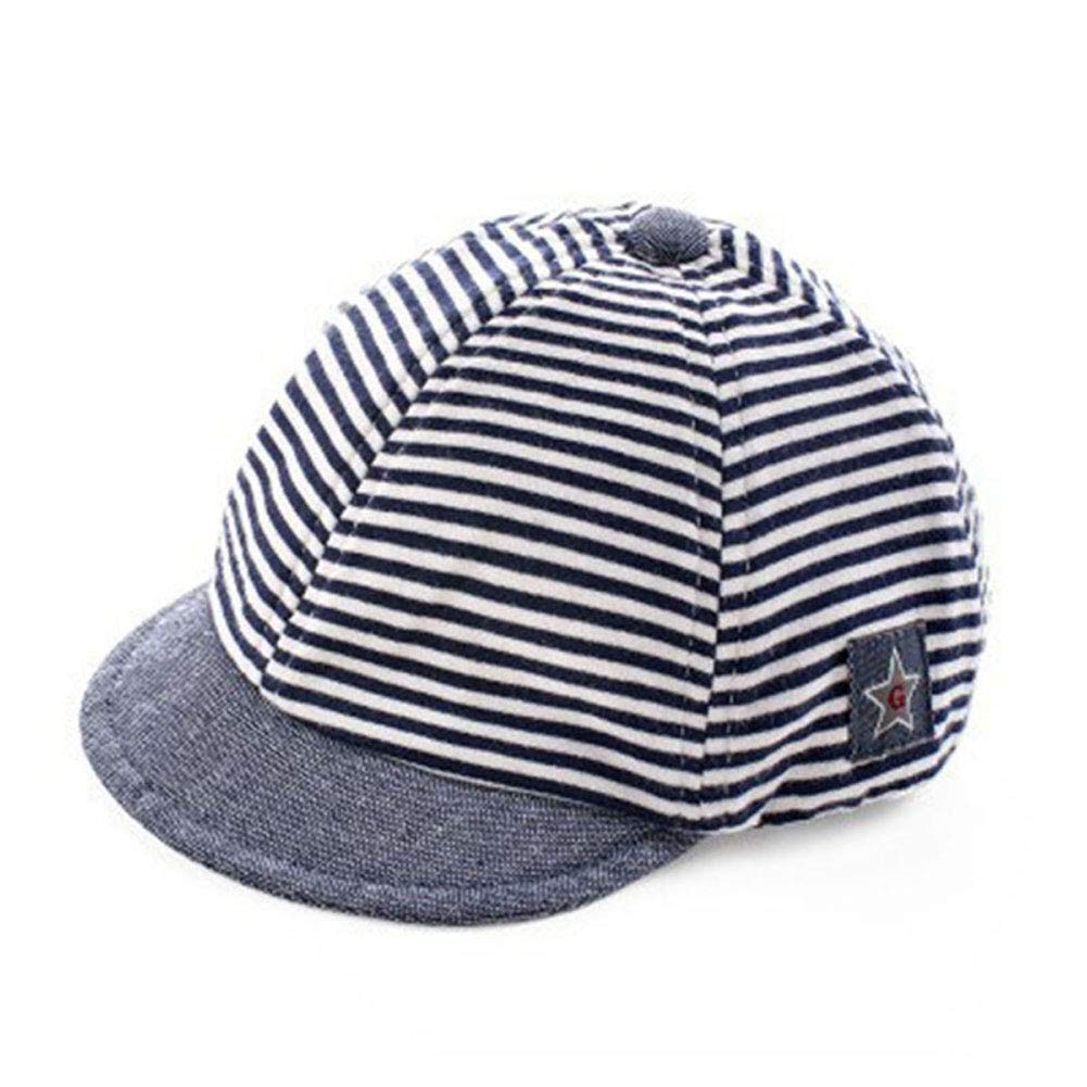 iEasey Newborn Baby Striped Soft Brim Cotton Baseball Cap 3-12 Months Infant Sun Protection Anti UV Sun Hat Baby Peaked Cap Dark Blue