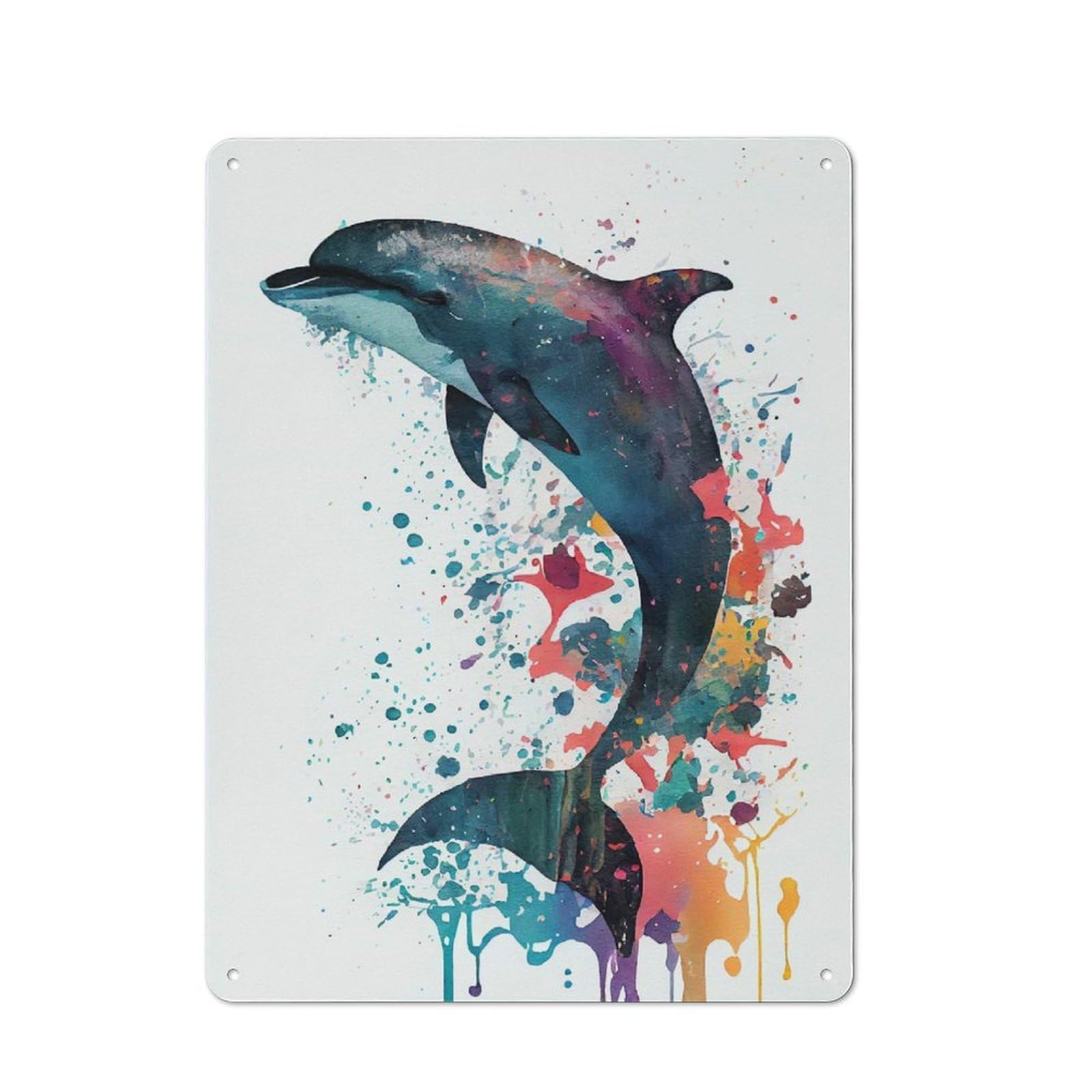 Junmoney Dolphin Watercolors Vintage Metal Sign 40X30cm For Hobby Room Or Studio, Housewarming Present For People Styling Hobby Room And Studio