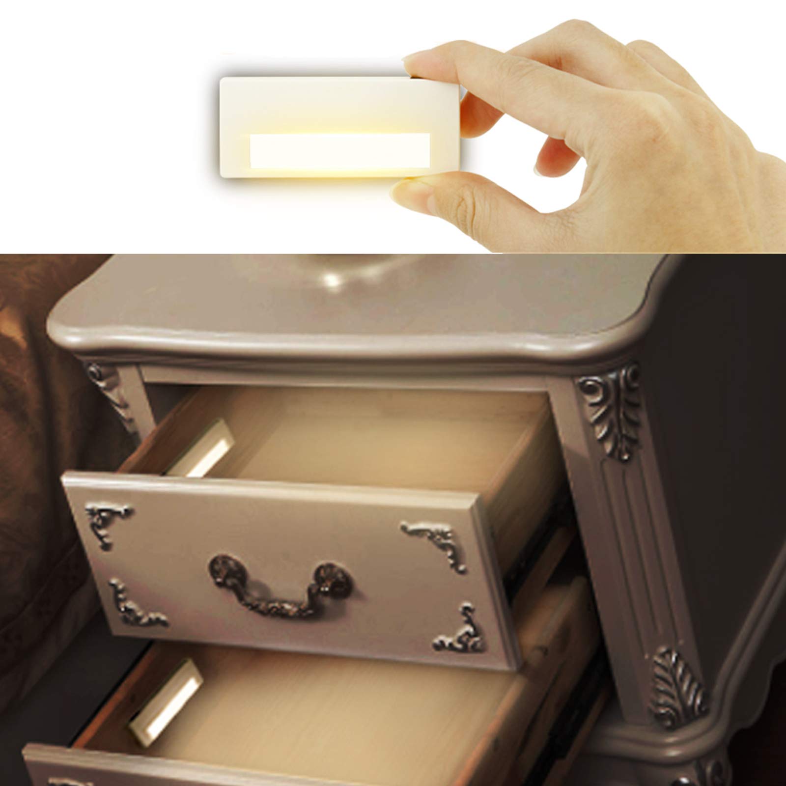 BASON LIGHTINGMotion Sensor Light, Led Closet Light, Cabinet Lights, Opto Interrupter Rechargeable Light, LED Mini Portabale Light for Wardrobe, Counter, Closet, Bedside Table Drawer 3000K, 4Pack