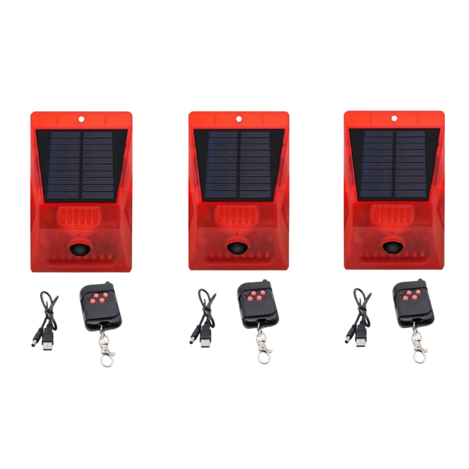 3 Pack Alarma Solar Repelente Luz Estroboscópica Detector Sensor de Movimiento Alarma Exterior 129db Sonido Sirena de Seguridad IP65 Impermeable Protegido para Villa Granero Granja Yard