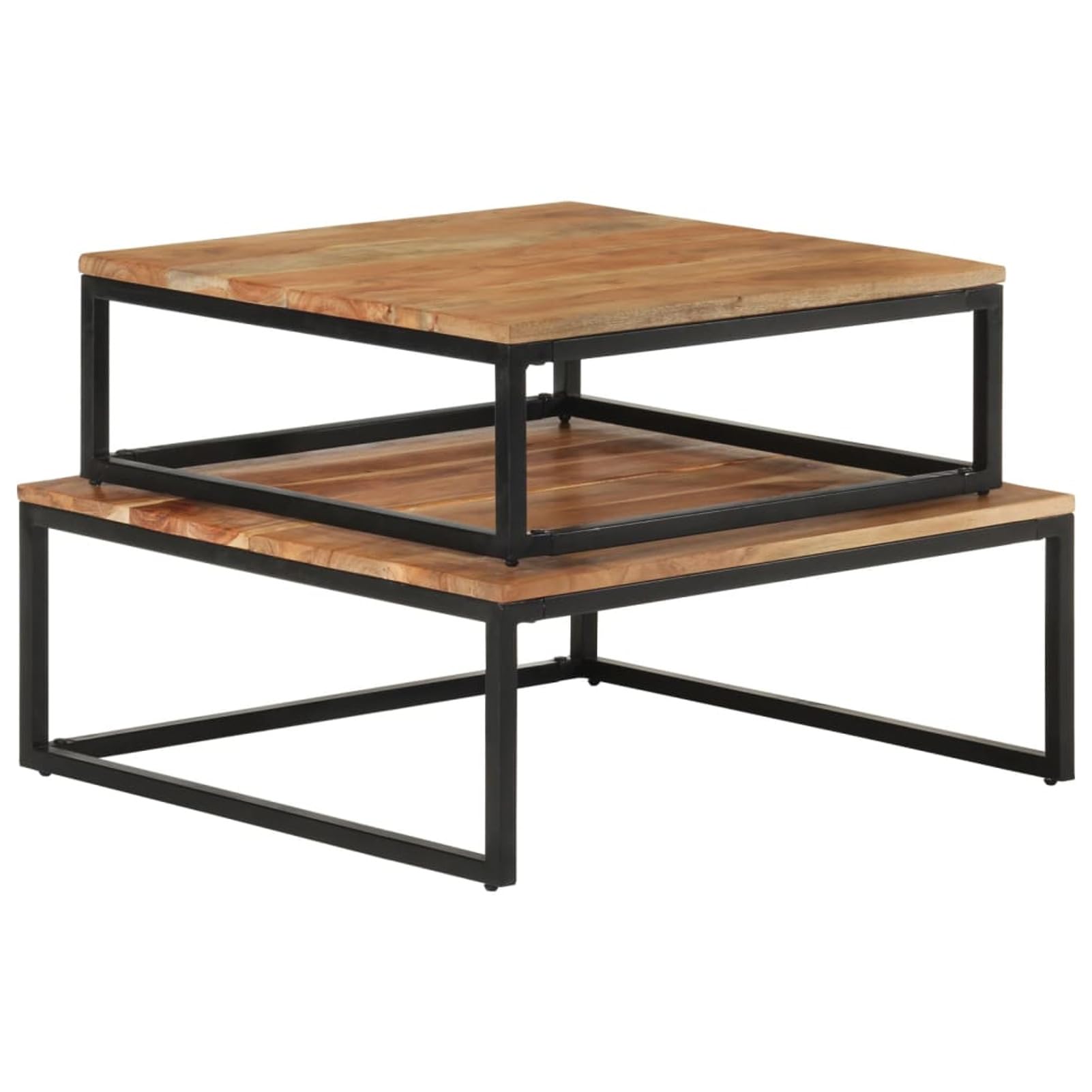 Homgoday Lot de 2 tables basses gigognes en bois d'acacia massif pour salon, salle de réception d'invités, chambre à coucher et mobilier de bureau