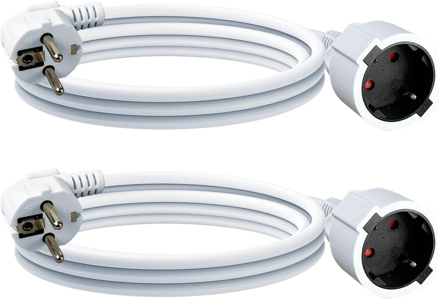 EnergyPro Rallonge Électrique IP44 3 m – Lot de 2 – Câble PVC Anti-Surchauffe avec Clip de Rangement – H05VV-F 3G1,5mm², 16A/250V, 4000W – Intérieur/Extérieur – Blanc