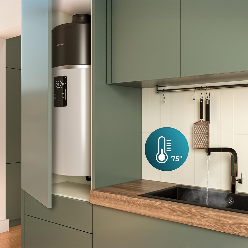 Cecotec Scaldabagno Elettrico 80L Verticale con Display Touch AeroThermal 80L. Energia Sostenibile, Basso Consumo, Touch Screen, Controllo APP, R290, Temp. Fino a 75ºC