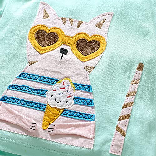 Image of Toddler Girls T-Shirt Short Sleeve Shirt Unicorn Bunny Print Cute Summer Tops Tees Dinosaur Graphic