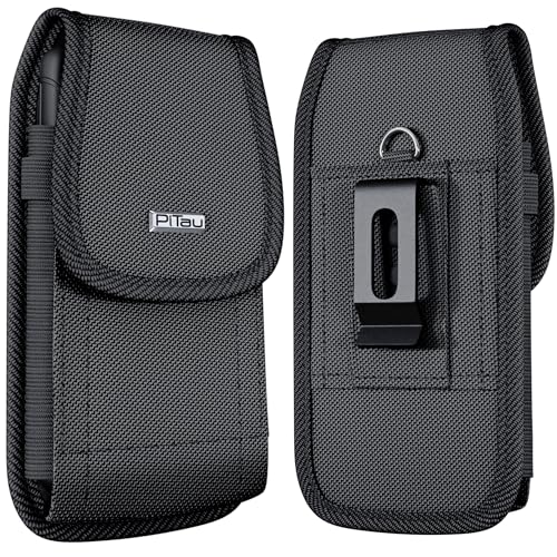 PiTau Belt Holster for iPhone 16 16e 16Pro 15 Pro 14 13 12 11 Xs X XR, Samsung Galaxy S25 S24 S23 S22 S21, Nylon Cell Phone Case with Clip, Pouch Holder Cover, Fits Protective Case, Black