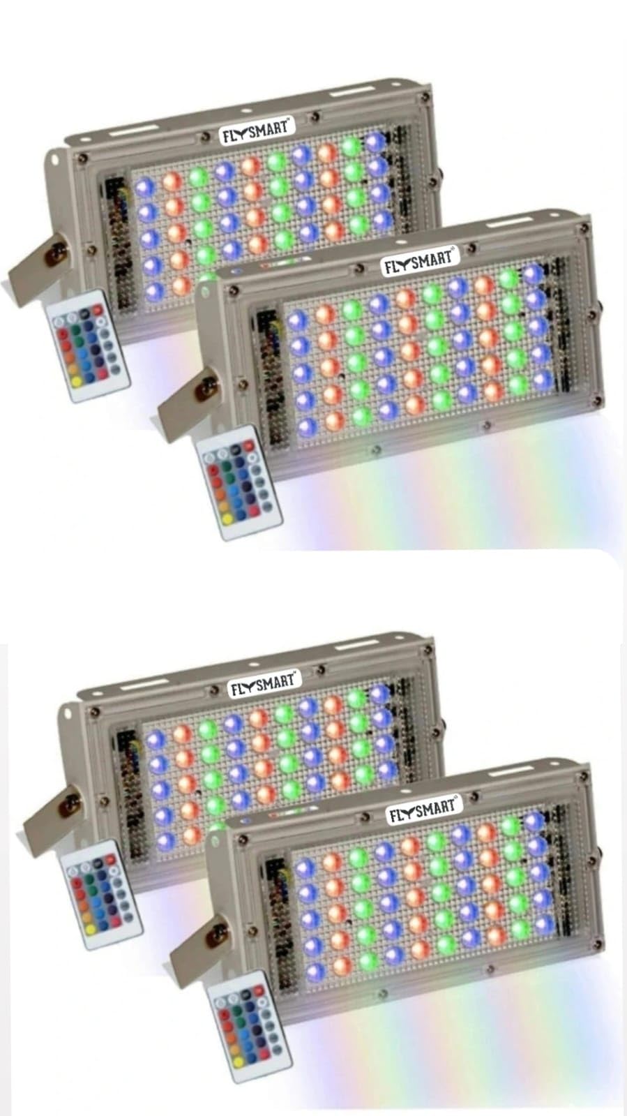 Flysmart 50W RGB (Red,Green,Blue) Led Outdoor Flood Light, IP65 Colour Changing Flood Light, Remote Control, Led Outside Colour Lights for Christmas, Halloween, Stage, Garden, Party (Pack of 4)