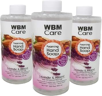 WBM Care Lavender Natural Foaming Soap Refills, Enriched with Almond Scent, Vitamin E & Amino Acid, Moisturizing & Nourishing, Hand Wash, 13.5 Oz/Each Pack of 3