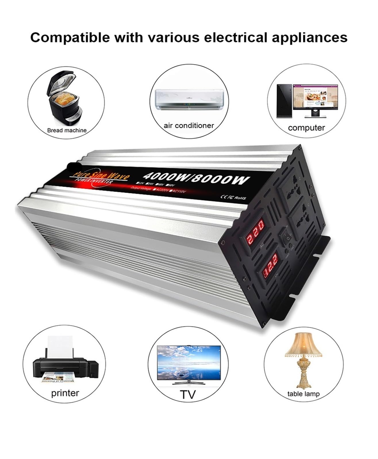 Falownik sinusoidalny 8000 W DC 12 V 24 V 48 V 60 V na AC 220 V przetwornica napięcia czysta sinusoida samochodowy falownik energii słonecznej (6000 W 60 Hz, 24 V-220 V-230 V)