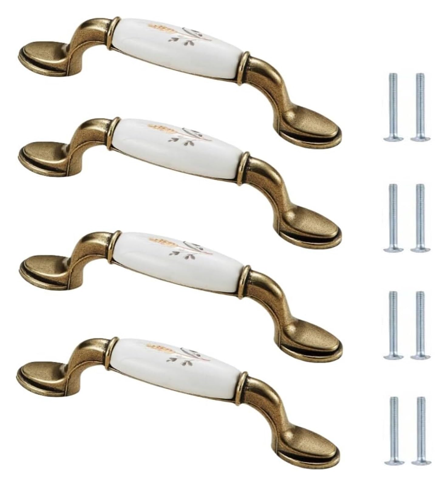 LQZAXSRDR Ceramic Cupboard Drawer Handle Knobs, Ceramic Zinc Alloy Door Knobs and Handles Pack of 4, 16/76/96/128mm Hole Spacings(143 * 38mm)