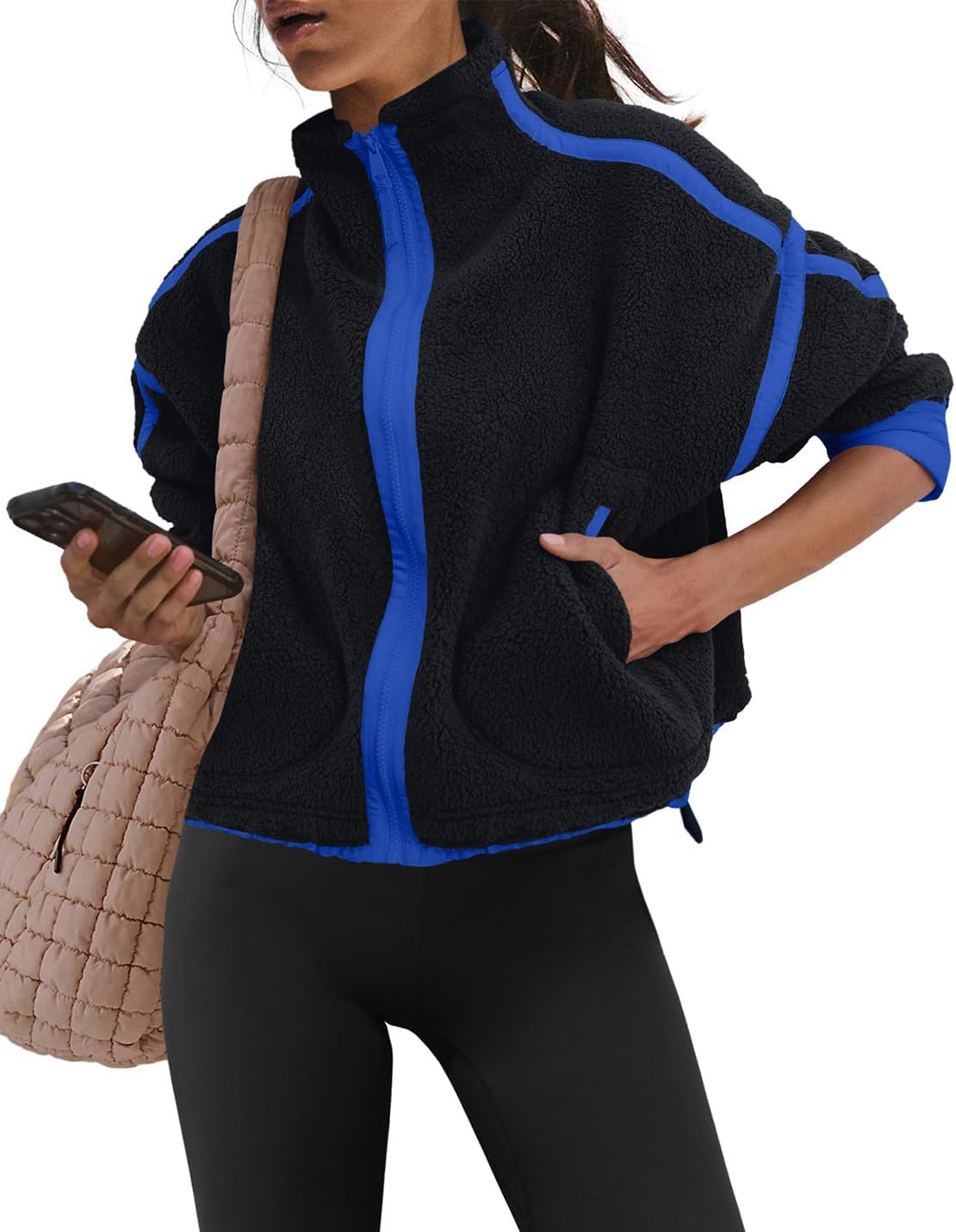 Aisongyuan Womens Sherpa Fleece Jacket Zip Up Fuzzy Casual Oversized sweatshirts with Pockets Fall Winter Cozy Outerwear - Image 2