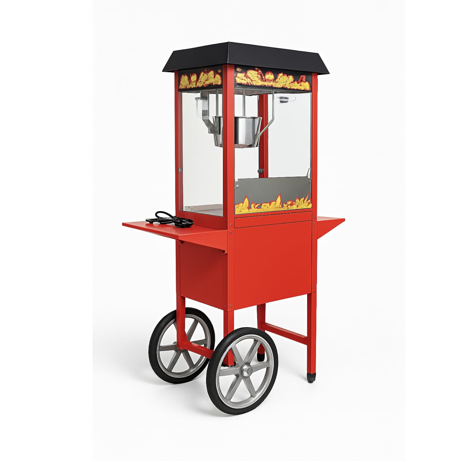 Shoppers Hub PNQ Electric MS Body Popcorn Machine with Toughened Glass and Cart Trolley | Commercial Electric Popcorn Maker for Cinema, Mall, Events, Food Court & Catering Use |