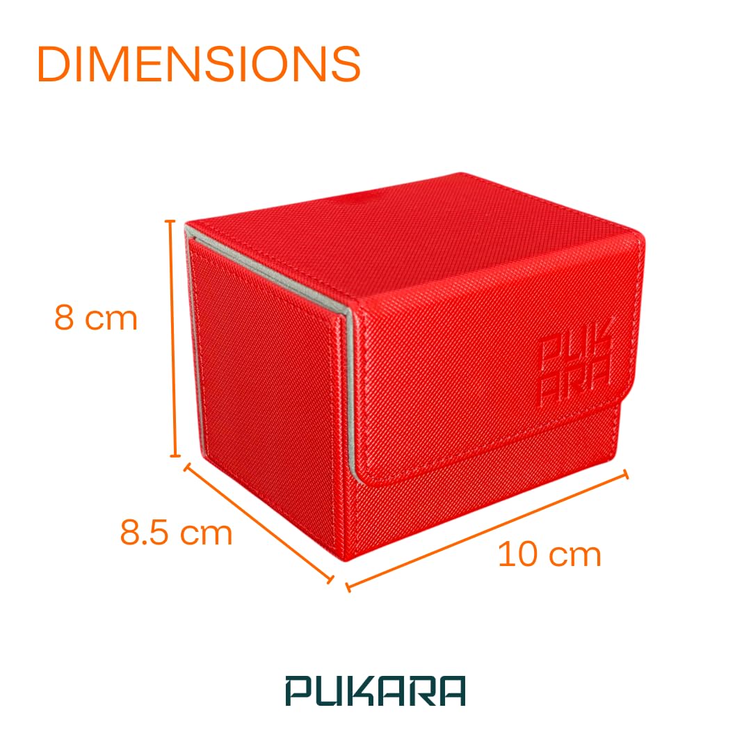 PUKARA Horizontal Card Deck Box for TCG, MTG, PTCG. Card Storage with Magnetic Closure, Premium PU Leather, Includes 2 Dividers (Red and Grey) - Image 2