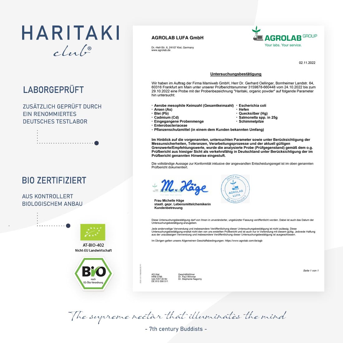 BIO Haritaki Pulver - Premium Qualität - Veganes Haritaki Ayurveda Pulver - EU Bio zertifiziert, Laborgeprüft, Halal und Kosher - 100% natürlich - Travel-Dose und Messlöffel inkludiert