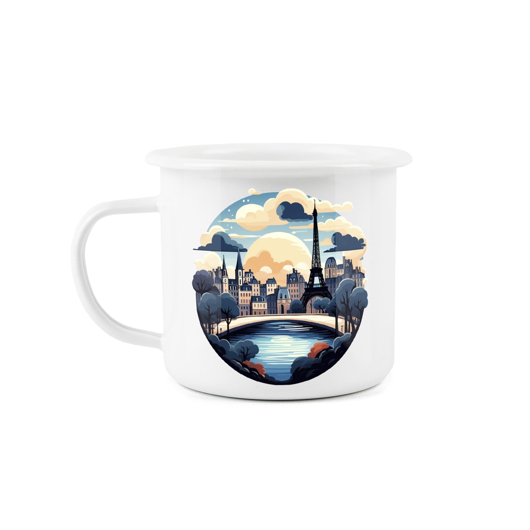 Paris at Night Enamel Mug - Camping Gift Durable Hot Drinks White Outdoor Gift Cup - Travel Picnics Home Hiking - Image 2