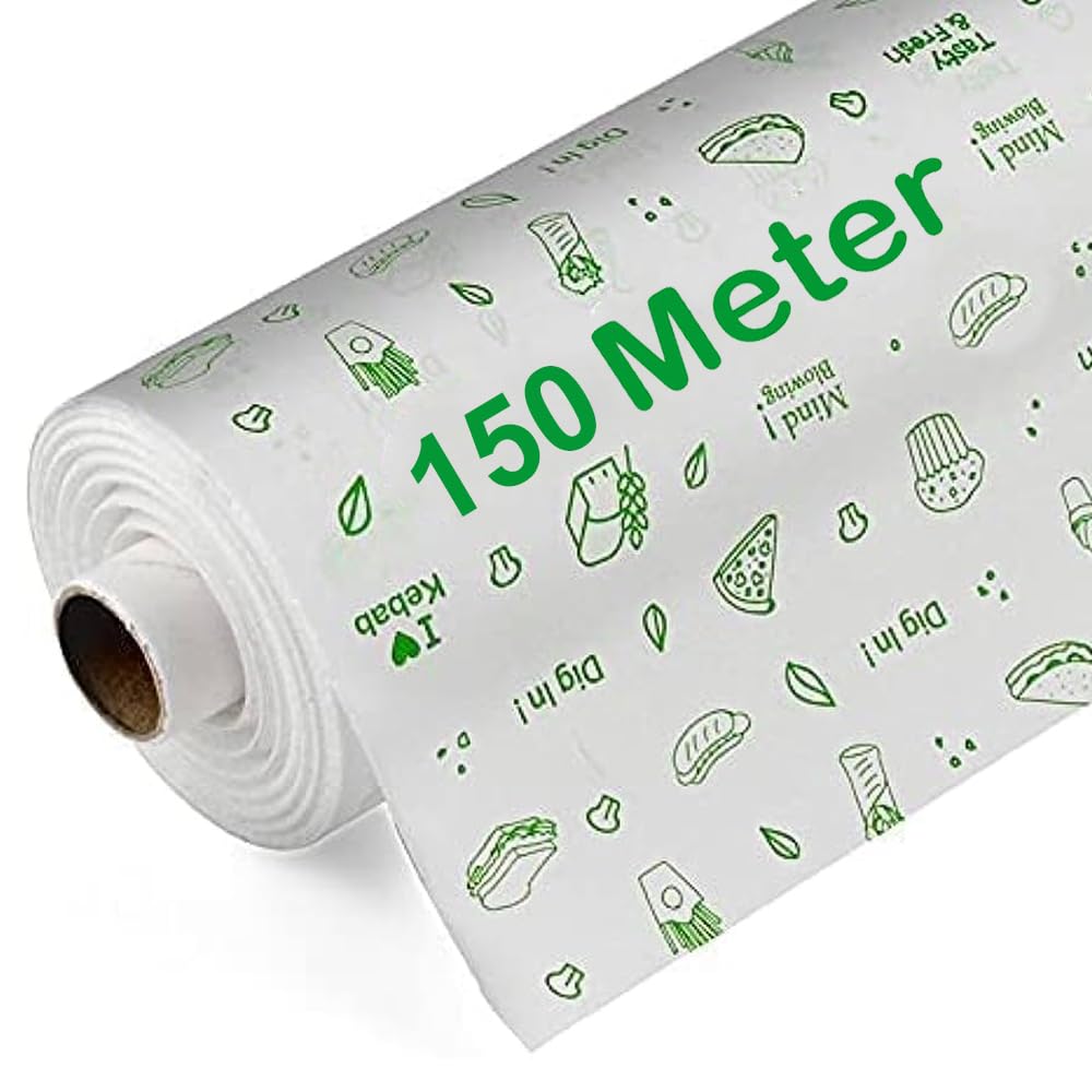 JASMINE & GLORY 150 Meter Parchment Food Wrapping Paper Roll - Premium Non-Stick Butter Wrapping Paper. Food Wrapping Paper, Re-heatable Non Stick Paper, Oven Safe Parchment Paper