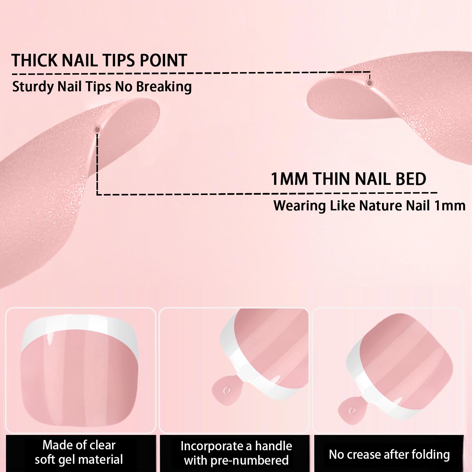 French Fake Toe Nails Set, 120PCS Square False Toenails Short, White French Tip Pink Press on Toenails - Image 3