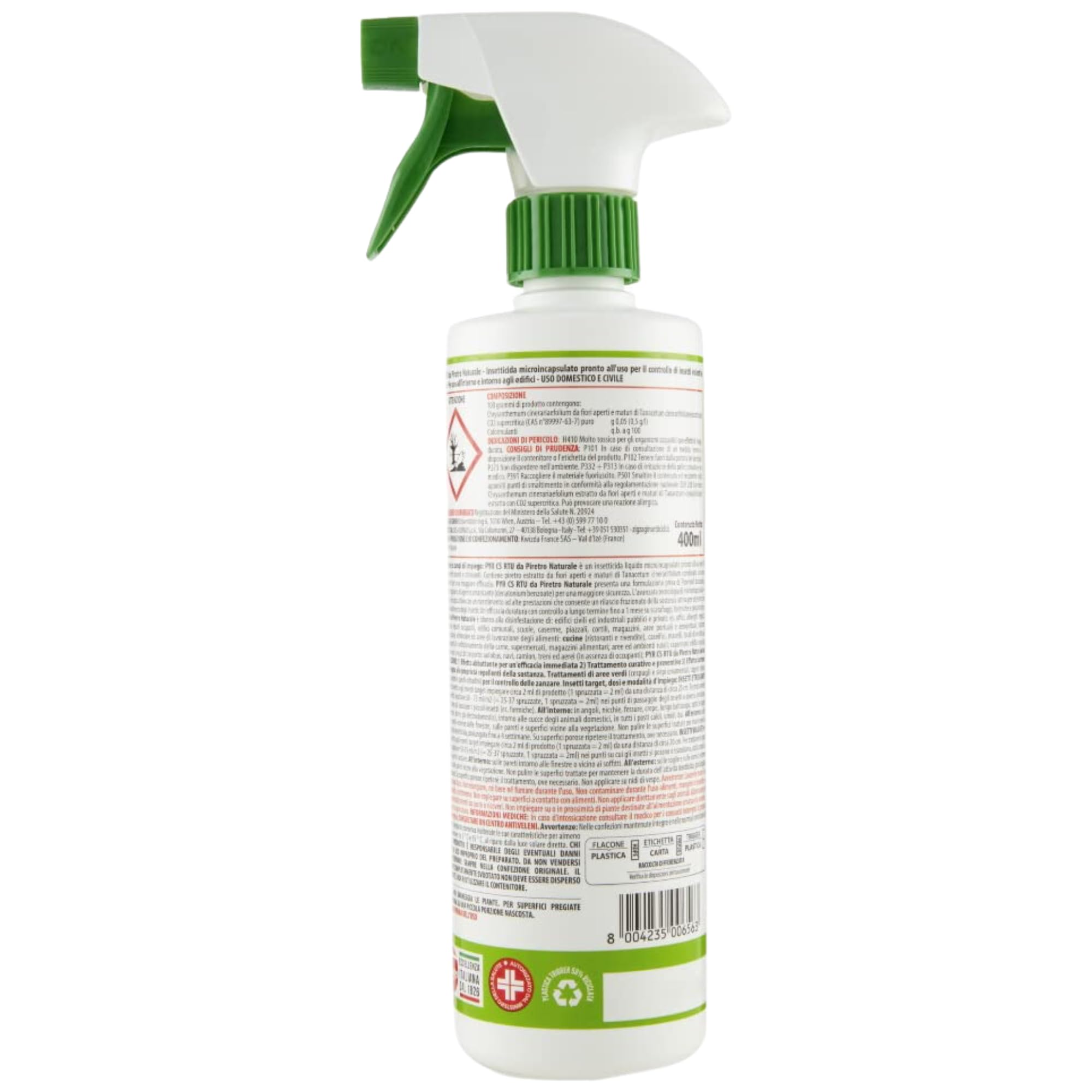 Insetticida Spray, Piretro Plus Multinsetto Microincapsulato, Contro Formiche, Scarafaggi, Blattelle, Cimice Verde, Cimice Asiatica, Zanzara Comune e Tigre, Ragni, Tarme 400 ml (6 Spray)