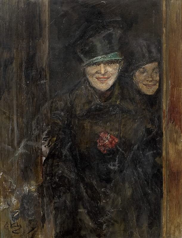 Toile Christian Krohg Deux femmes devant une porte grand format pour décoration murale salon