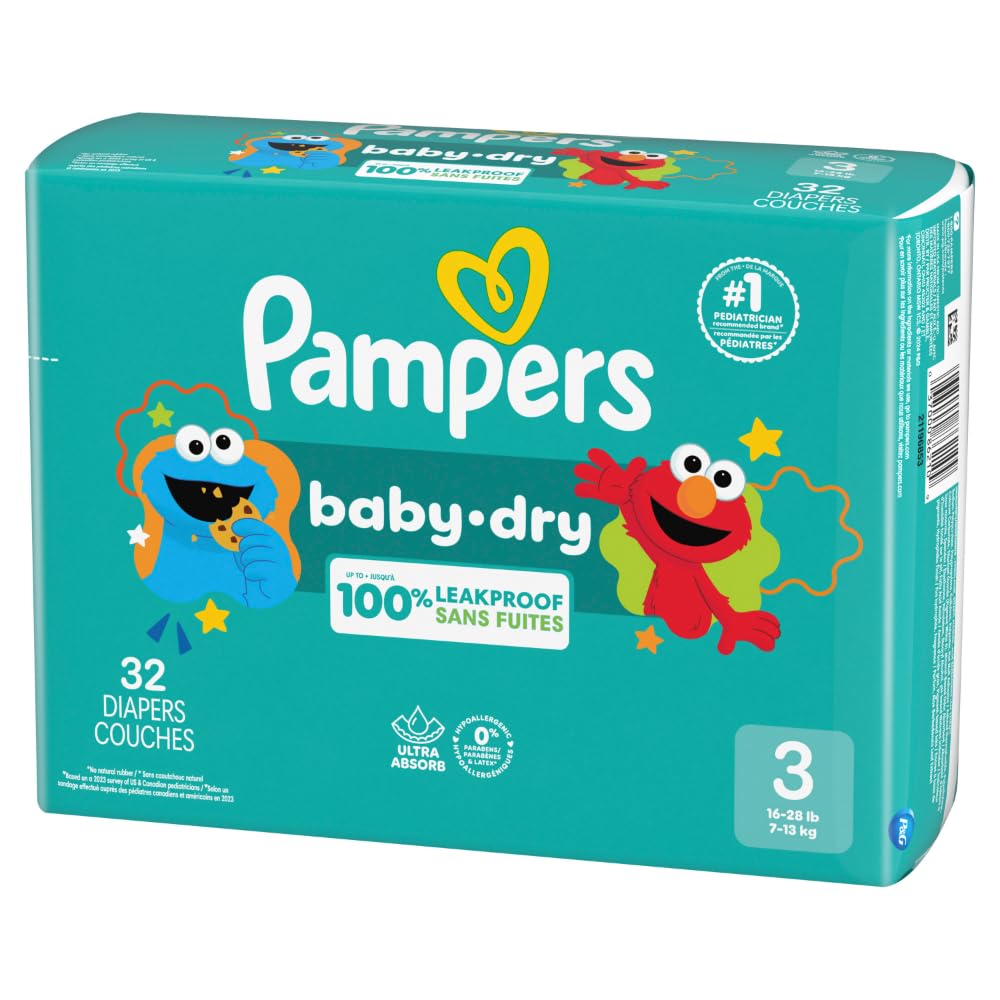 Diapers - Baby Dry - Size 3, 32 Count, Absorbent Disposable Infant Diaper (Packaging May Vary)