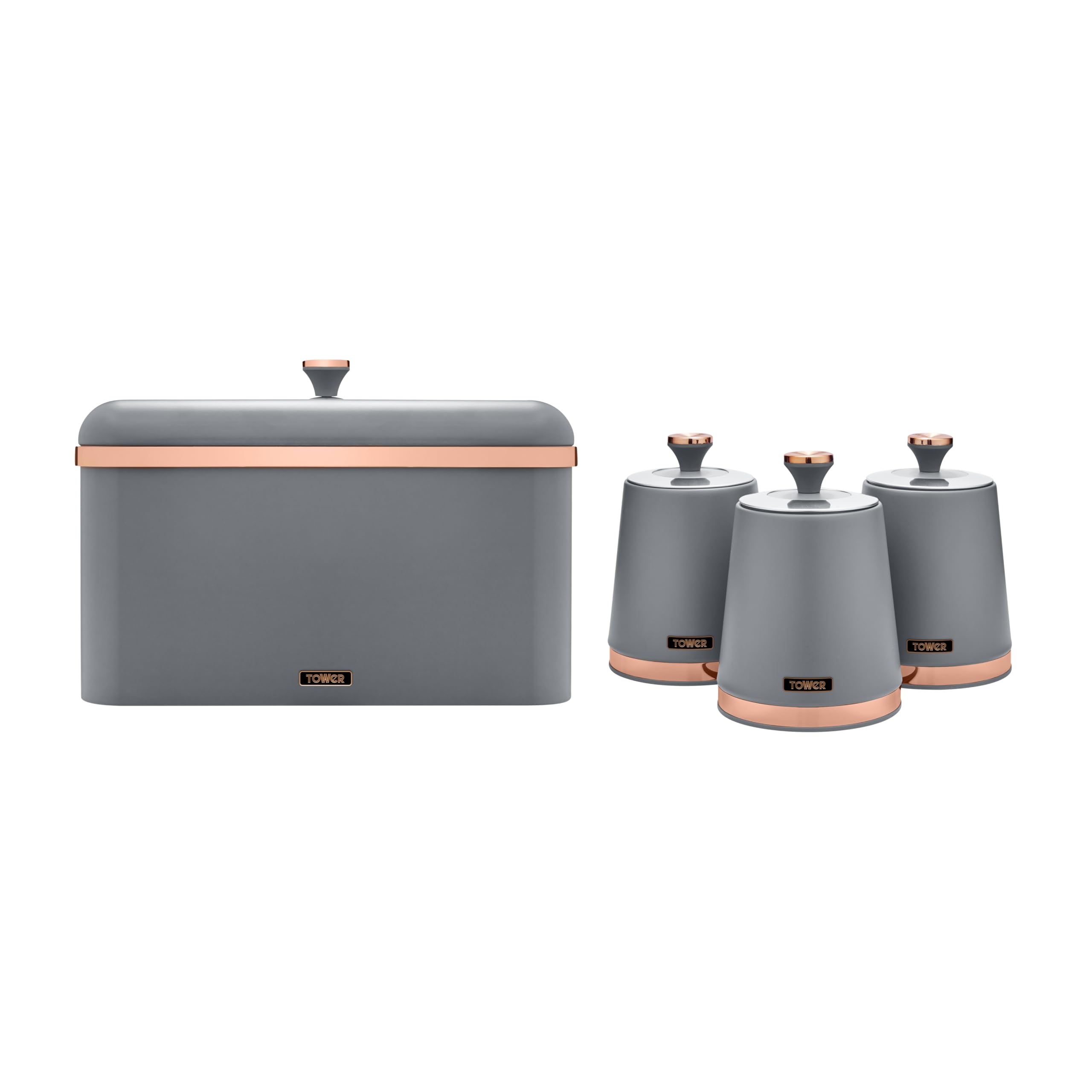 Swan Tower Cavaletto Eejb282 Grey Bread Bin With 3 Piece Canister Set