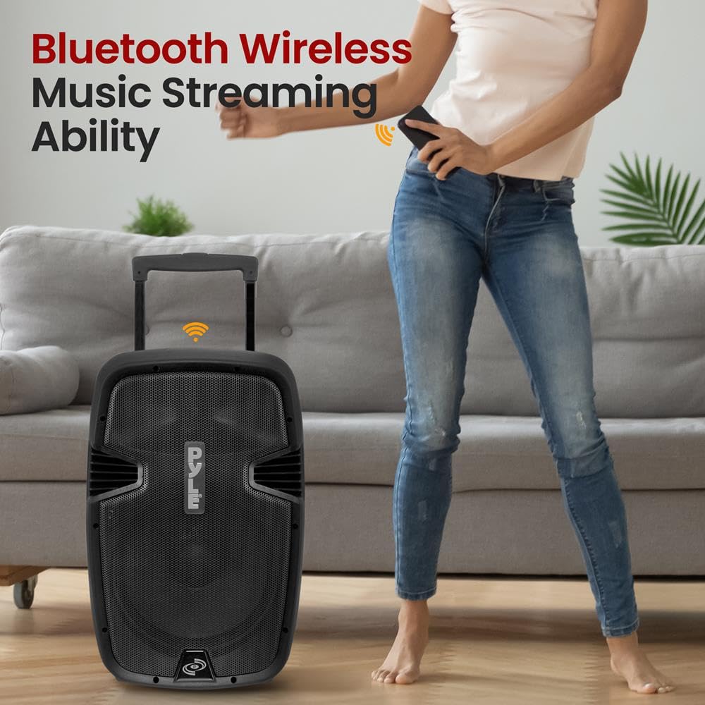 Pyle Altoparlante PA portatile wireless, altoparlante Bluetooth 1000W, subwoofer da 12", doppio sistema PA ad alta potenza, audio a 2 vie, include microfono wireless, ingresso USB/SD, per uso esterno