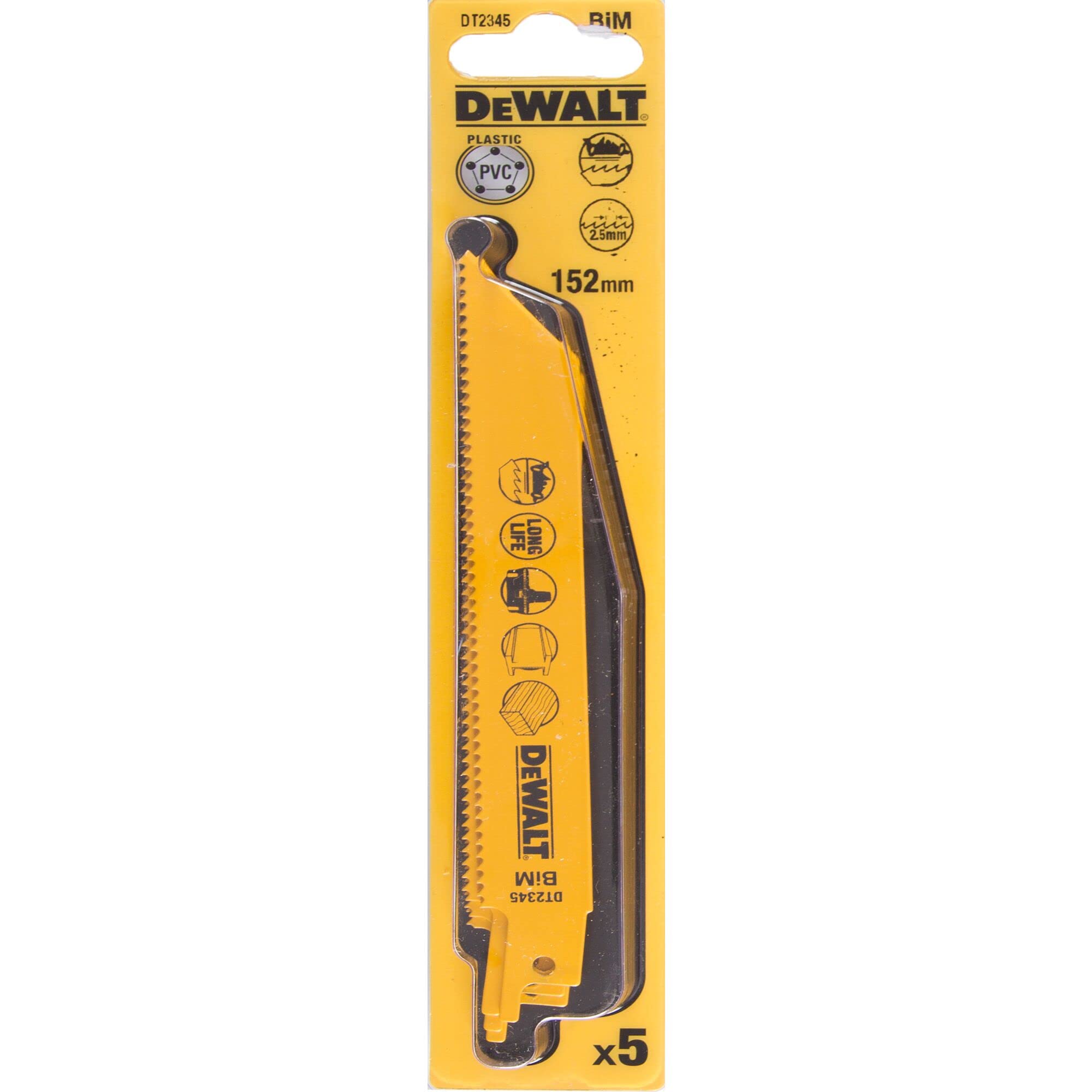 DEWALT DT2345-QZ Bimetall-Säbelsägeblatt Akku 152 Holz,Alu (5 St.)