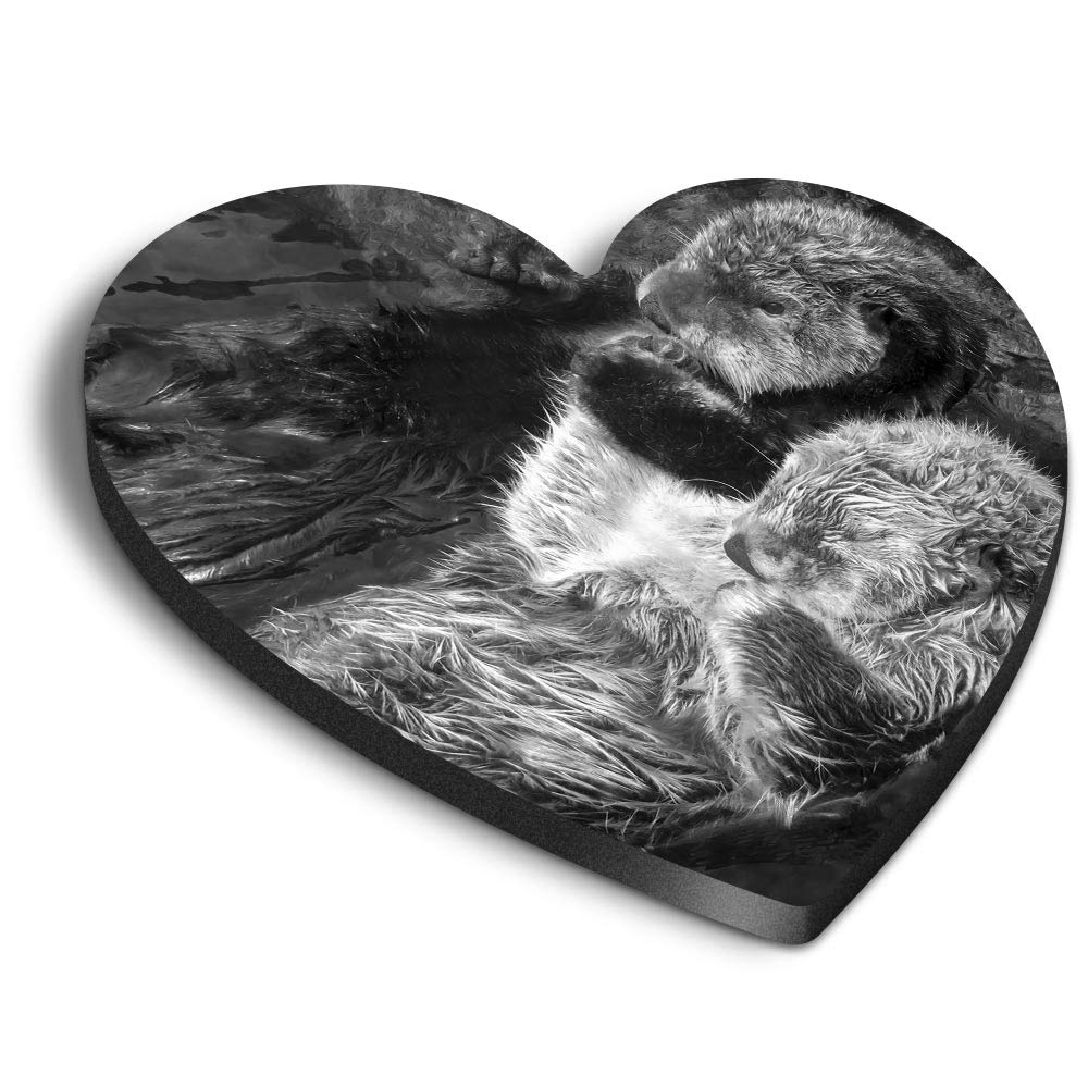 Destination Vinyl Ltd Multicolor 1 X Heart Mdf Magnets - Otter Couple Holding Paws 37354