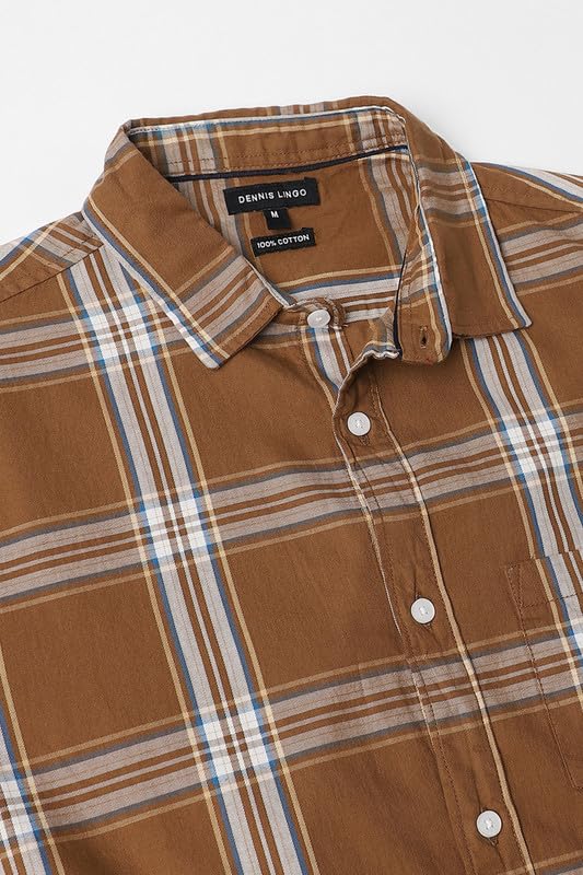 Image of Dennis Lingo Men's Khaki Cotton Casual Shirt, Full Sleeve Slim Fit Spread Collar