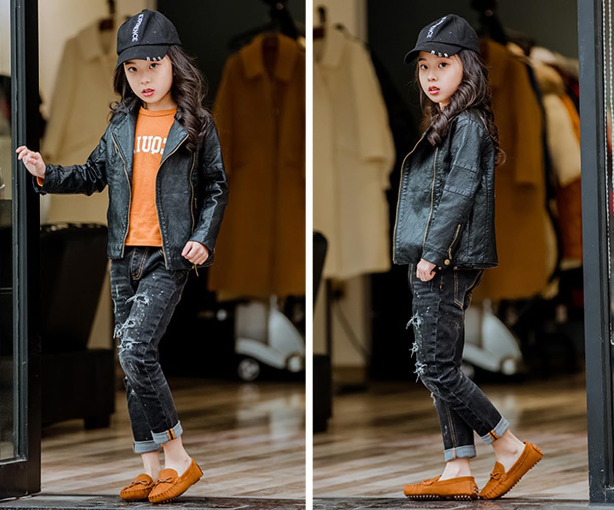 WUIWUIYU Garçons Filles Suède Cuir Chaussure Bateau Mocassins Slip on Style
