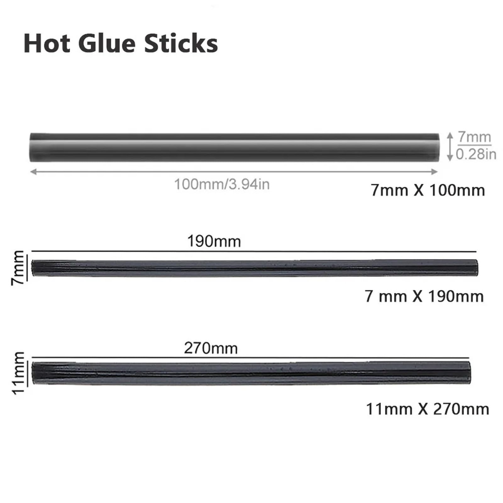 Colla a Caldo 100 Pezzi 7mm / 11mm Stick di Colla a Caldo Adesivo a Caldo Nero Strumenti Fai da Te for Articoli da Cucina e Bagno(11x270mm)