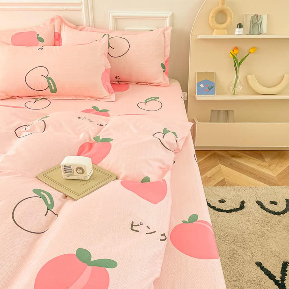 Cartoon Dekbedovertrek Set Roze Perzik Kid Kawaii Beddengoed Set Meisje Mooie Perzik Dekbedovertrek Leuke Fruit Dekbedovertrek Tropische Plant Beddengoed Omkeerbaar Zacht Beddengoed & Linnen