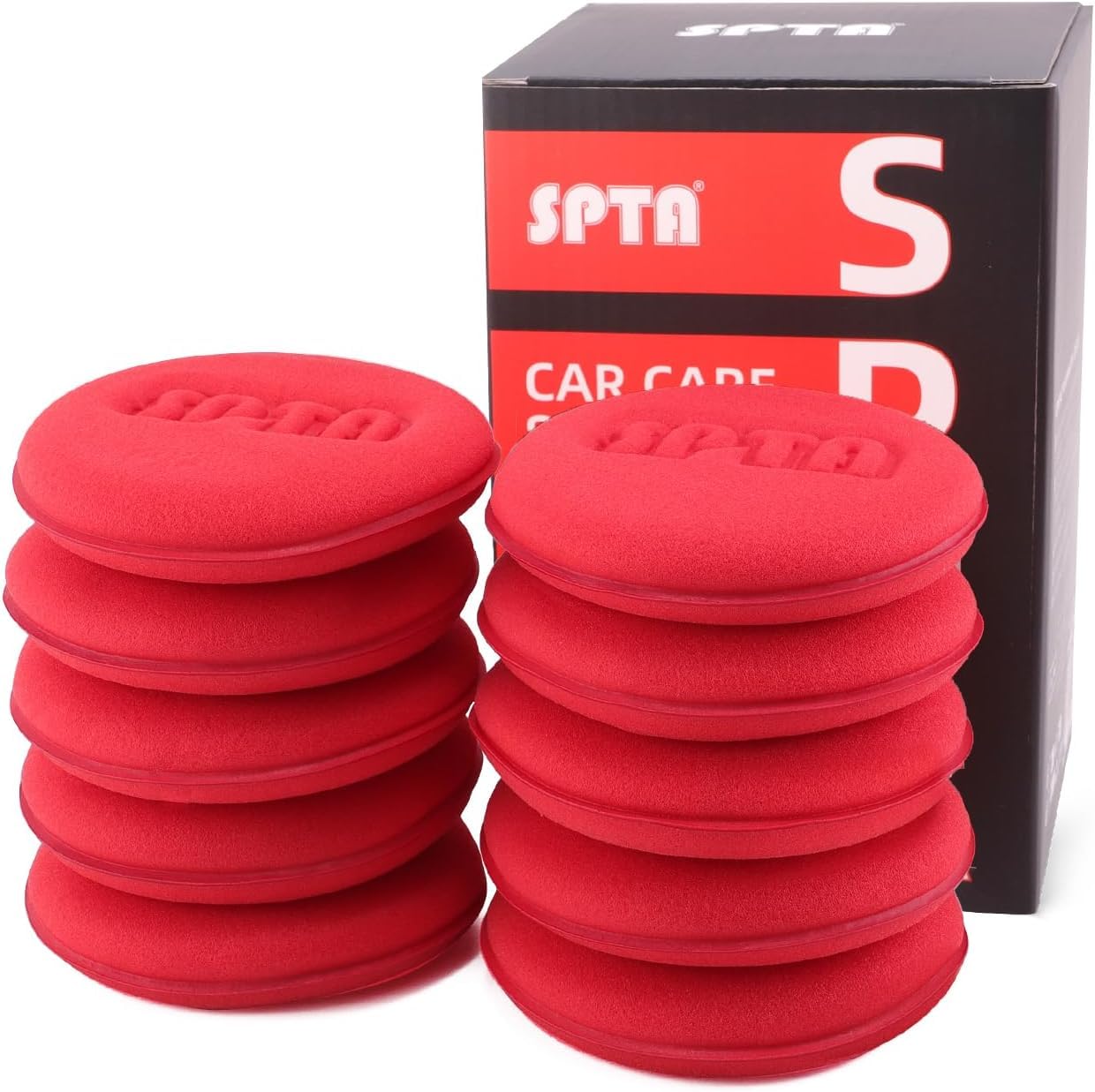 SPTA 10Pcs Foam Wax Applicator Pads, 4inch Hand Wax Pad(Red), Soft Car Detailing Sponges,Supreme Shine Pad, for Car Cleaning, for Car Detail Cleaning, Waxing pad