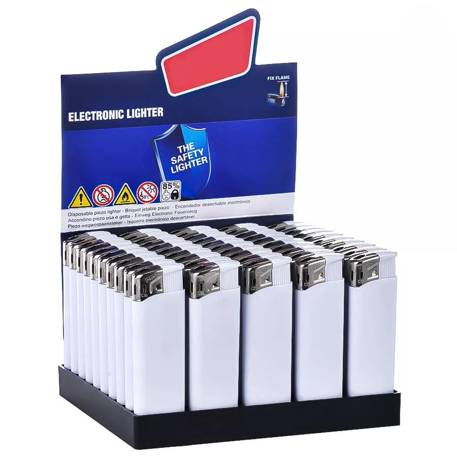 GeDi - Box 50 Pezzi Accendini Elettronici Bianchi, Usa e Getta, Accensione a Scatto – Perfetti per Matrimoni, White Party, Addio al Nubilato e Celibato, Eventi e Feste