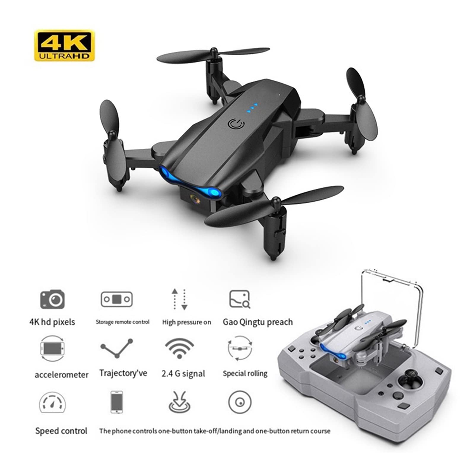 Składany dron Quadcopter Mini Drone 4K Profesjonalna kamera HD WiFi Podwójna kamera Składany helikopter RC Quadcopter Drone Toy (Kolor: kamera 4K Rozmiar: 1) (Brak szarej kamery 1)