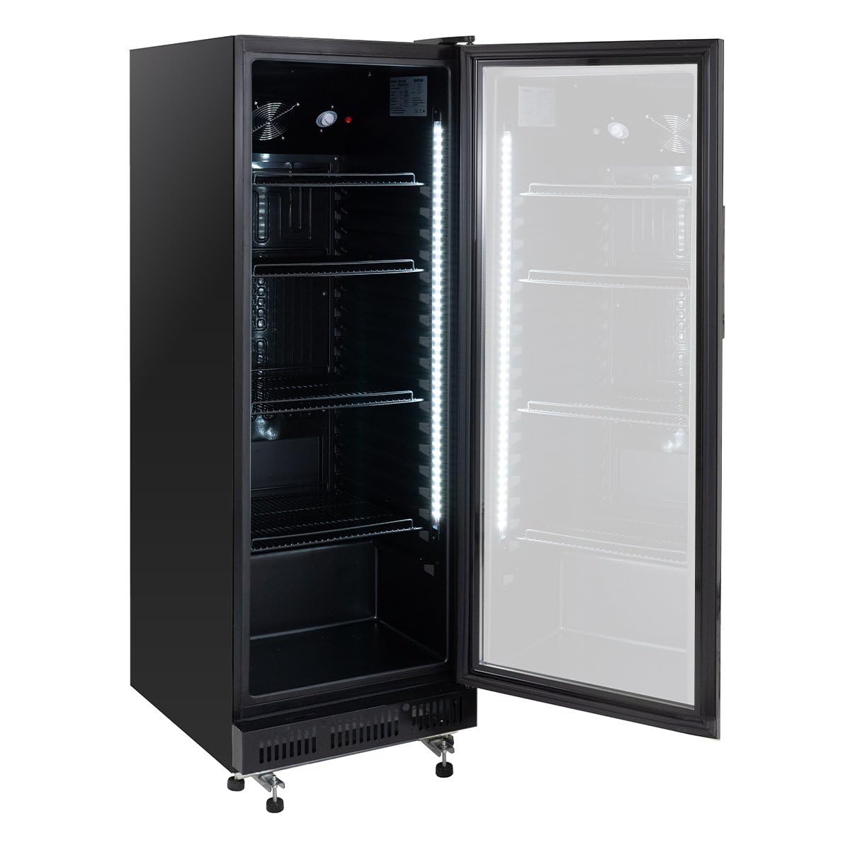 GastroHero GKSE230 Getränkekühlschrank 230 Liter Flaschenkühlschrank Glastür LED Beleuchtung abschließbar schwarz 0-8°C Gewerbekühlschrank