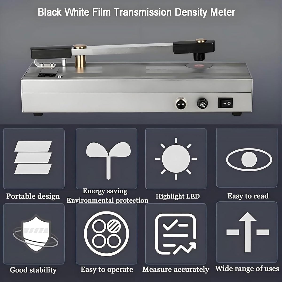 Densitómetro digital portátil en blanco y negro, rango de medición 0-4,5D, apertura de 2 mm, ideal para control de calidad en impresión y fotografía