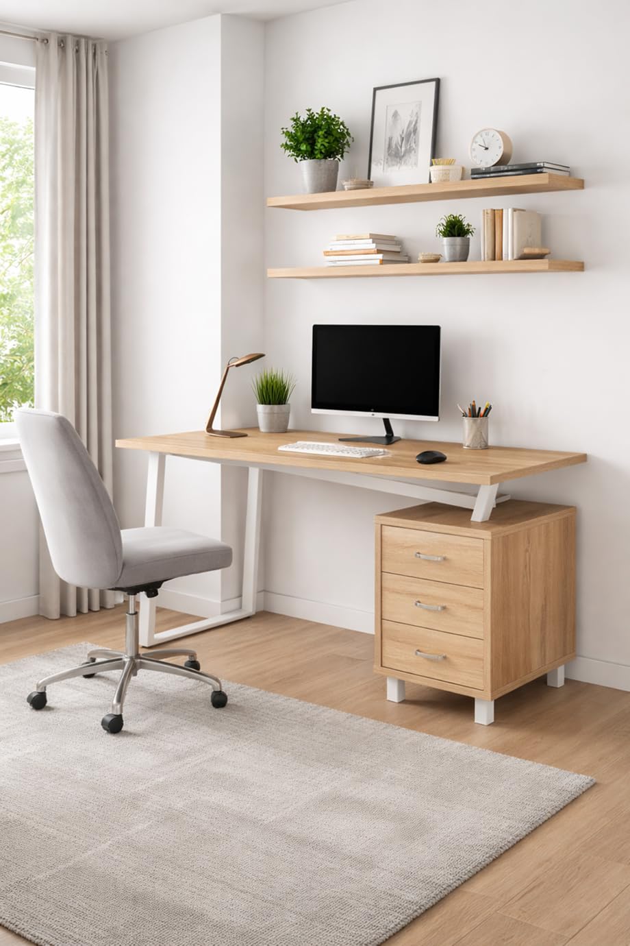 yelloo - Scrivania con Cassetti Salvaspazio, Scrivania Ufficio per Computer, Adatta per Cameretta, Scrivanie dal Design Moderno ed Elegante, Tavolo Ufficio Porta PC (Mod. ELEGANT Quercia)