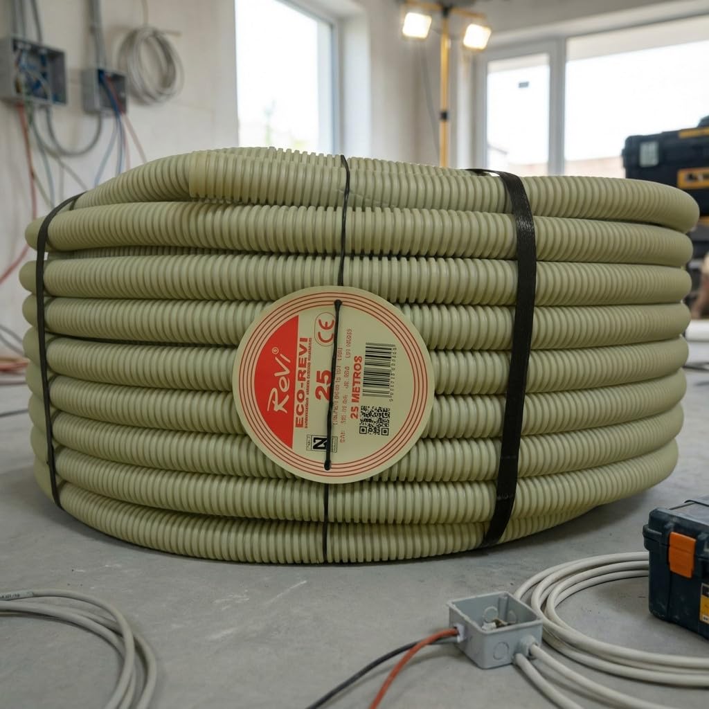 Suinga Tubo Corrugado libre de halogenos 25mm | Manguera Espiral flexible reforzado 75 metros | Aislamiento PVC para cables electricos