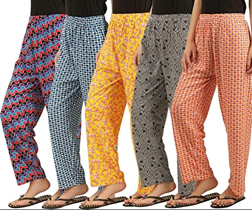 Image of LADY WILLINGTON Womens Track Pant Lower Cotton Printed Payjama /Lounge Wear -Soft Cotton Night Wear /Pyjama for Women(Pack of 5PIECES), Prints May Vary (Assorted Pyjama),