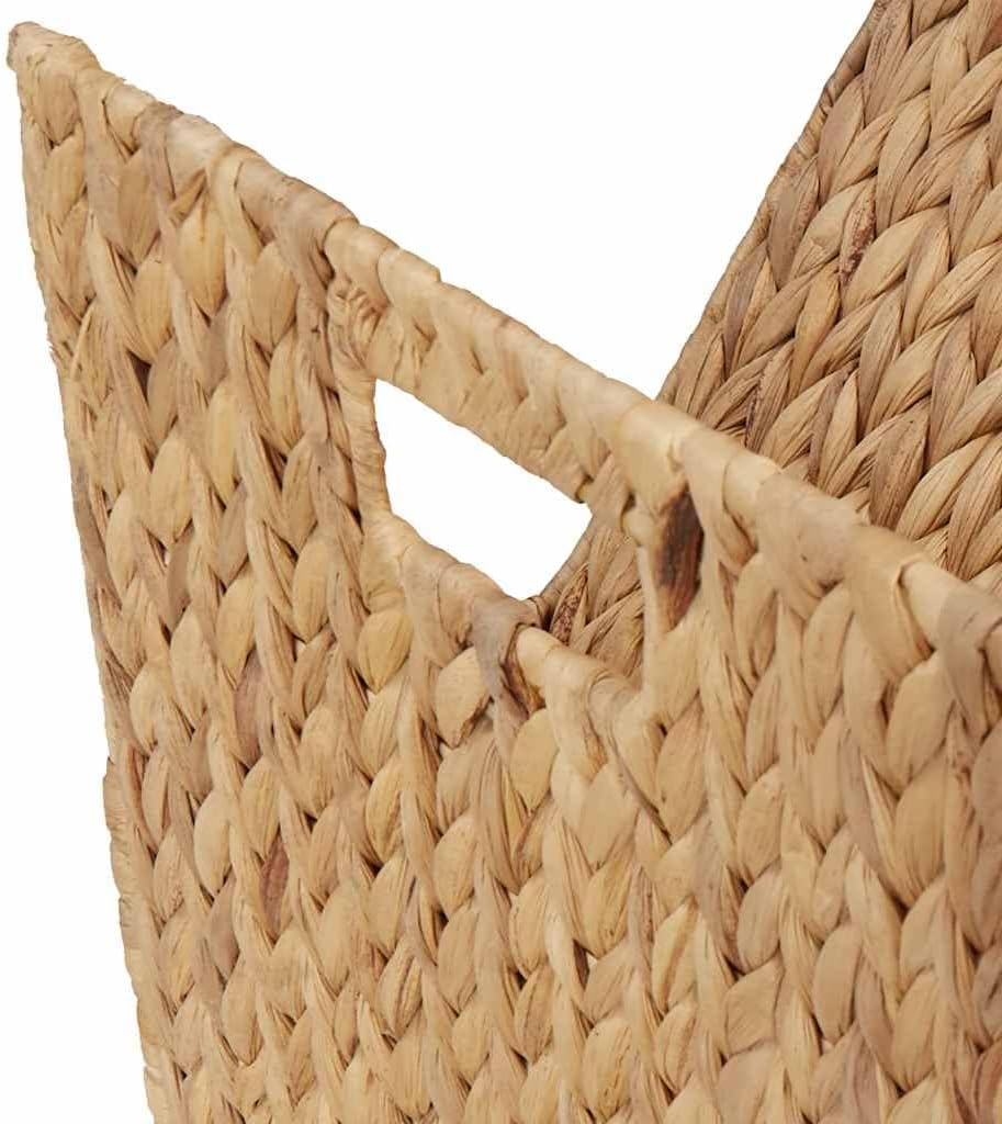 Brown Water Hyacinth Magazine Holder with Metal Frame and Zig Zag Design for Living Room or Office Storage